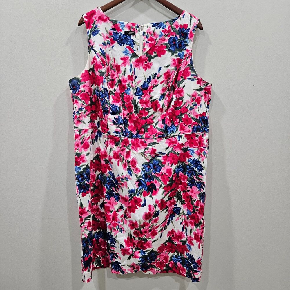 Talbots Womens Floral Sheath Dress 1XP White Pink Sleeveless Feminine Romantic